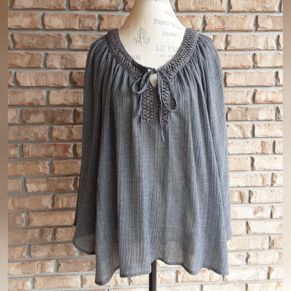 Simisue Long Sleeve Boho Peasant Top with Flare Sleeves.
